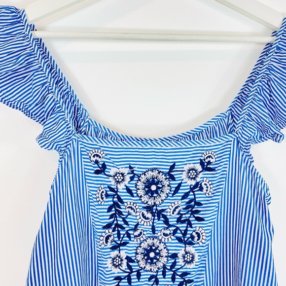 Zara Frilly Strap Blue Striped Cotton Top - Picture 3 of 4